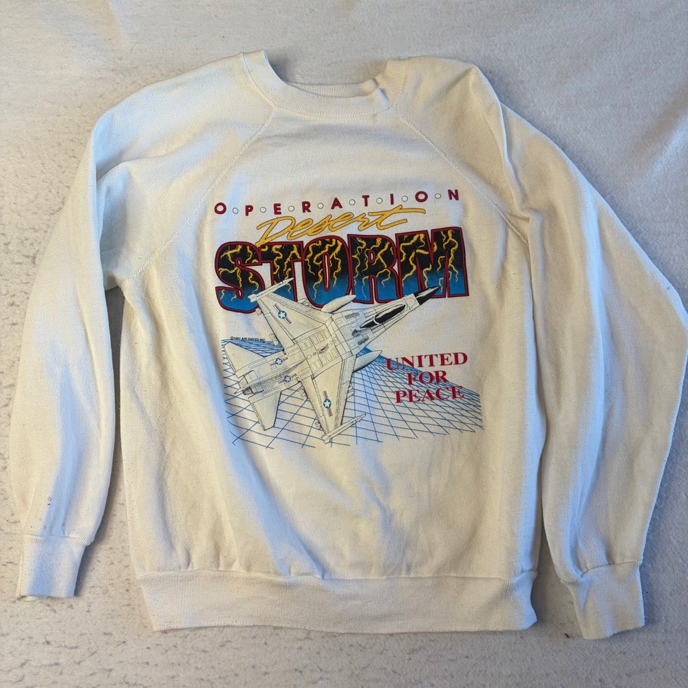 Tultex Sweatshirt White VTG 1991 Operation‎ Desert Storm United Peace Raglan USA